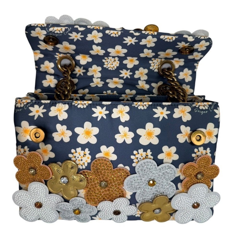 Kurt Geiger London Floral Kensington Satin Crossbody Bag NWOT Flower Appliqué - Picture 7 of 11
